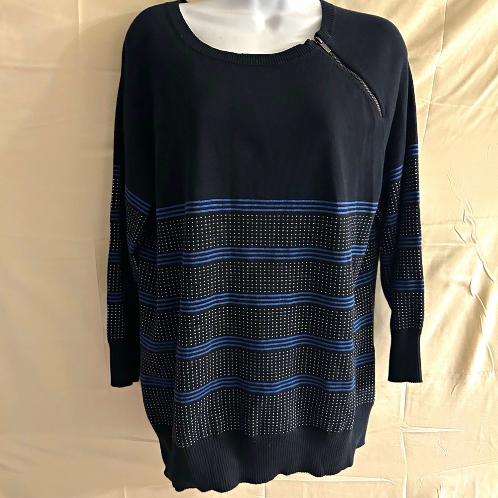 New, XL, Liz Claiborne Navy zipper shoulder top #1845*12
